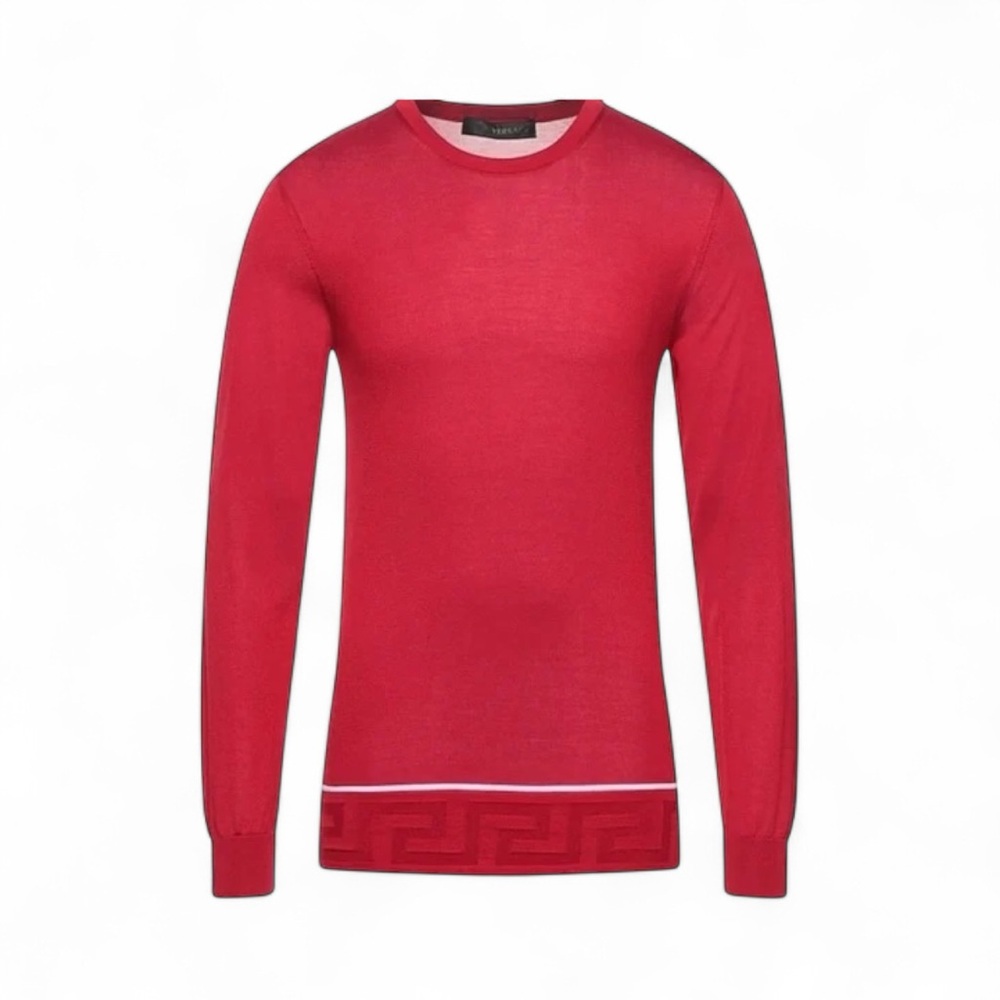 NWT Versace Greca Border Silk Crewneck Red Sweater size M (IT48)